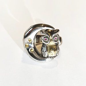 Sterling Silver Owl Ring | Gold & Gemstone Goodnight Moon Ring